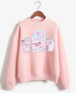 Cute Milk Print Pink Sweatshirt VL5D